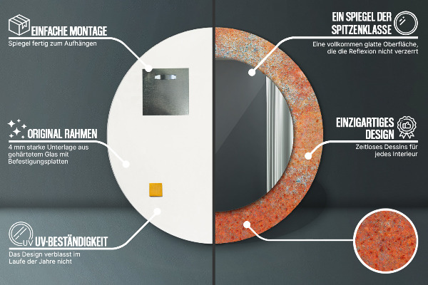Lustro ścienne dekoracyjne okrągłe Rdzawy metal
