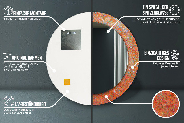 Lustro ścienne dekoracyjne okrągłe Rdzawy metal