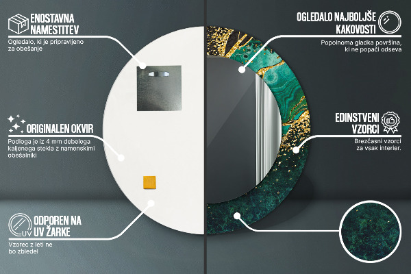 Lustro z drukowaną ramką okrągłe Marmurowa zieleń