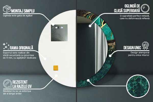 Lustro z drukowaną ramką okrągłe Marmurowa zieleń