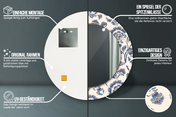 Lustro ścienne dekoracyjne okrągłe Wzór kwiatu