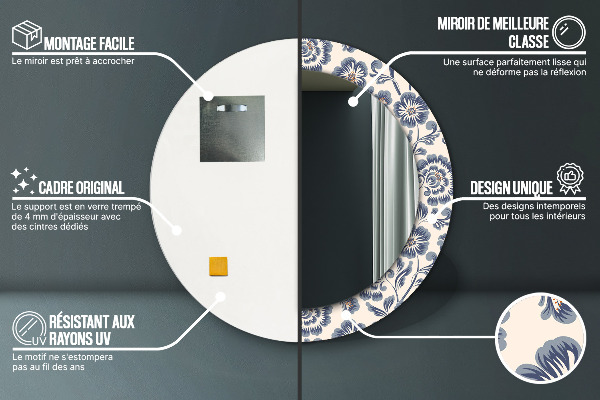 Lustro ścienne dekoracyjne okrągłe Wzór kwiatu