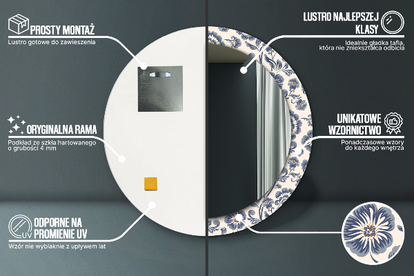 Lustro ścienne dekoracyjne okrągłe Wzór kwiatu