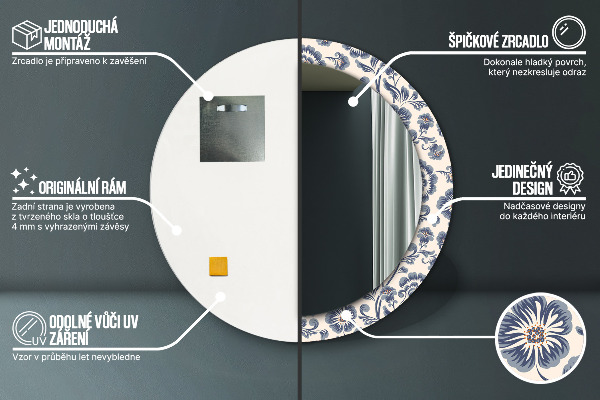 Lustro ścienne dekoracyjne okrągłe Wzór kwiatu