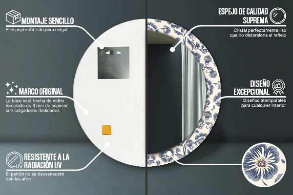 Lustro ścienne dekoracyjne okrągłe Wzór kwiatu