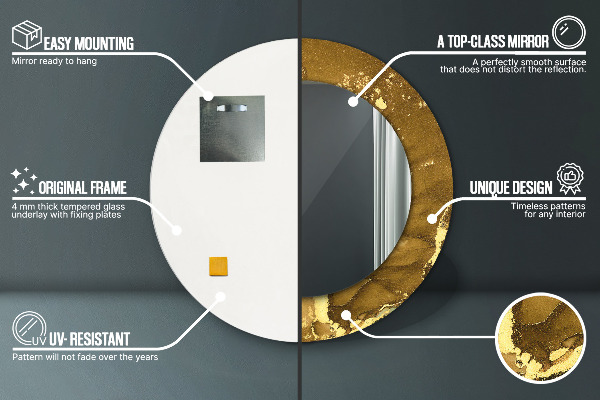 Lustro z drukowaną ramką okrągłe Metaliczne wiry