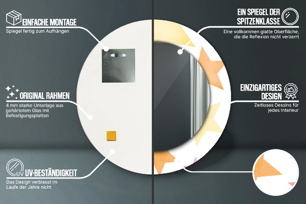 Lustro z drukowaną ramką okrągłe Pastelowe gwiazdy