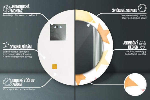 Lustro z drukowaną ramką okrągłe Pastelowe gwiazdy