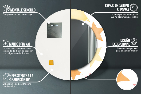 Lustro z drukowaną ramką okrągłe Pastelowe gwiazdy