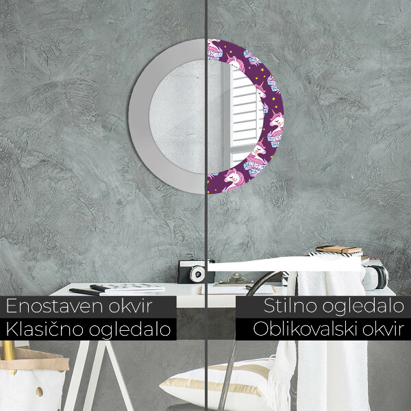 Lustro z drukowaną ramką okrągłe Gwiazdy jednorożca