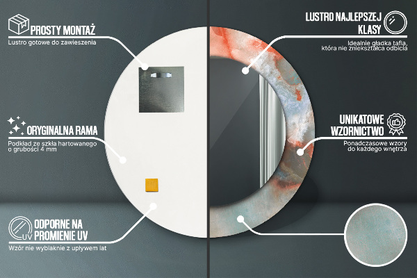 Lustro z drukowaną ramką okrągłe Onyksowe marmury