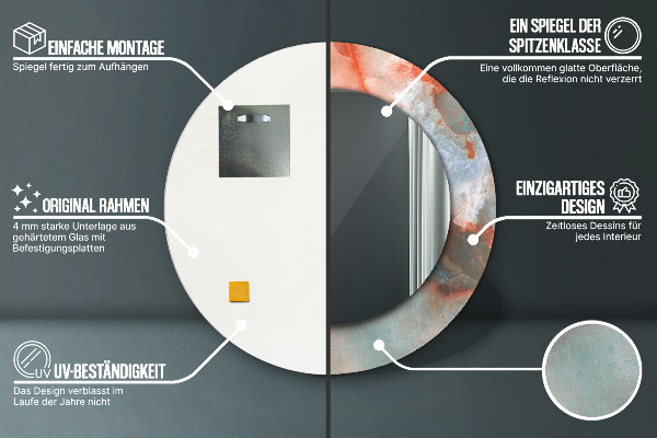 Lustro z drukowaną ramką okrągłe Onyksowe marmury