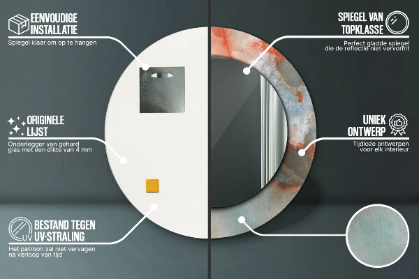 Lustro z drukowaną ramką okrągłe Onyksowe marmury