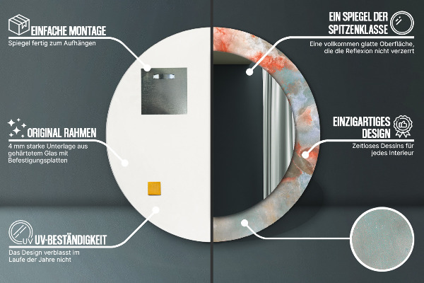 Lustro z drukowaną ramką okrągłe Onyksowe marmury