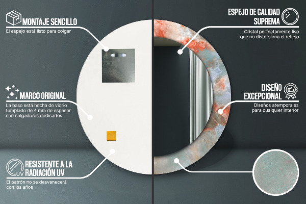 Lustro z drukowaną ramką okrągłe Onyksowe marmury