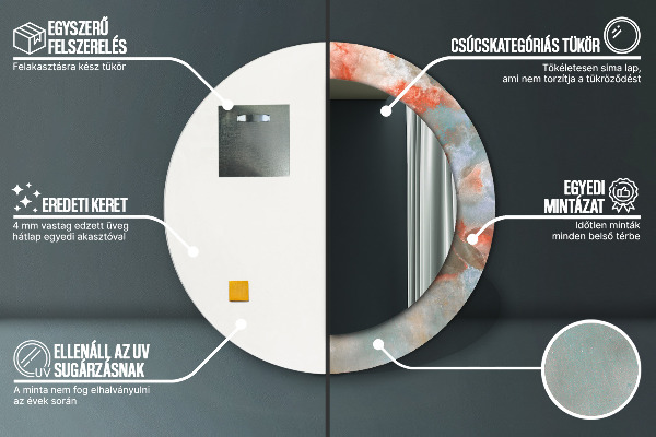 Lustro z drukowaną ramką okrągłe Onyksowe marmury