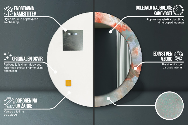 Lustro z drukowaną ramką okrągłe Onyksowe marmury