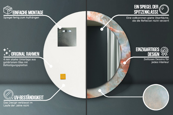 Lustro z drukowaną ramką okrągłe Onyksowe marmury