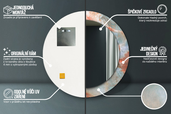 Lustro z drukowaną ramką okrągłe Onyksowe marmury