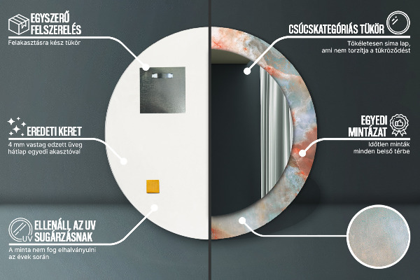 Lustro z drukowaną ramką okrągłe Onyksowe marmury