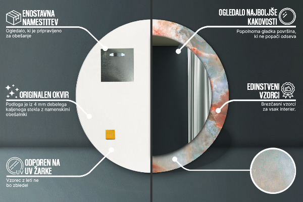 Lustro z drukowaną ramką okrągłe Onyksowe marmury