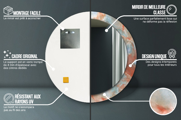 Lustro z drukowaną ramką okrągłe Onyksowe marmury