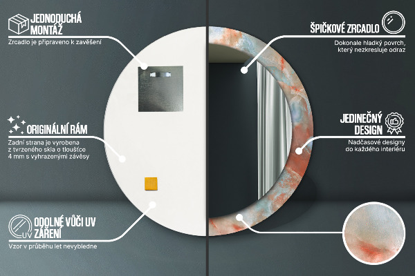 Lustro z drukowaną ramką okrągłe Onyksowe marmury