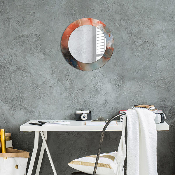 Lustro z drukowaną ramką okrągłe Onyksowe marmury