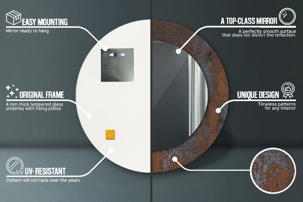 Lustro z drukowaną ramką okrągłe Metaliczny rustykalny