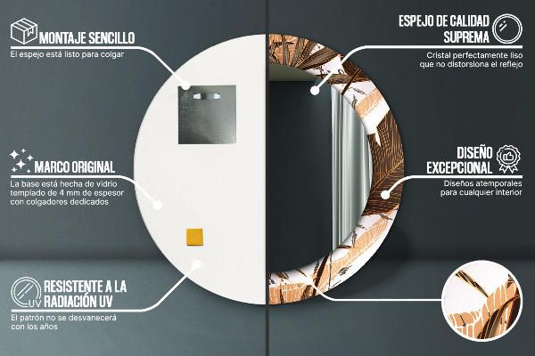 Lustro z drukowaną ramką okrągłe Liście palmowe