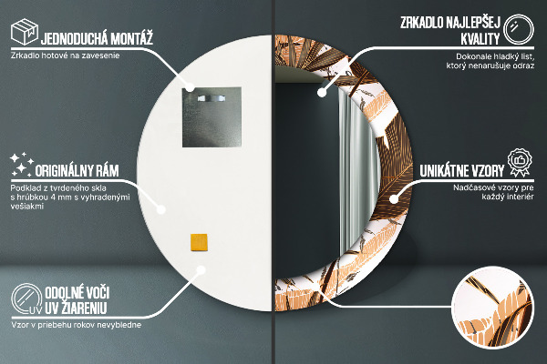 Lustro z drukowaną ramką okrągłe Liście palmowe