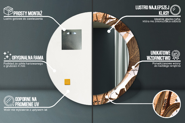 Lustro z drukowaną ramką okrągłe Liście palmowe