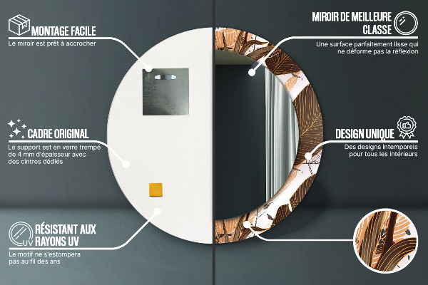 Lustro z drukowaną ramką okrągłe Liście palmowe