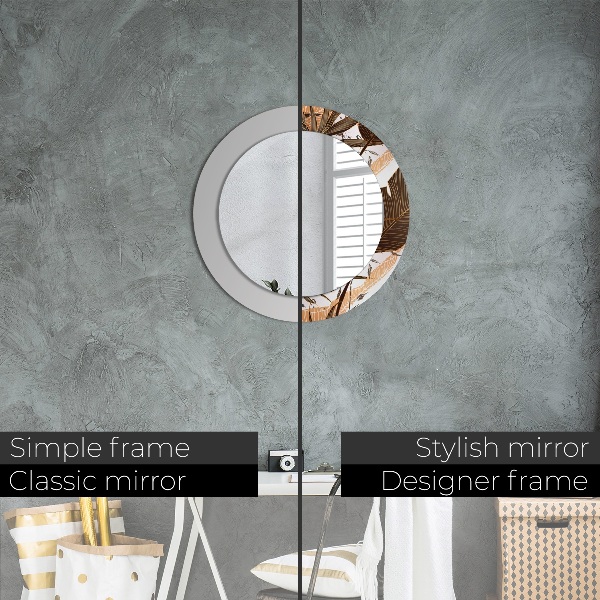 Lustro z drukowaną ramką okrągłe Liście palmowe