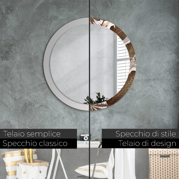 Lustro z drukowaną ramką okrągłe Liście palmowe