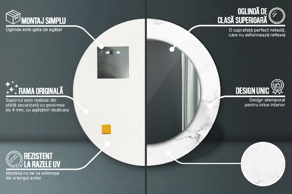 Lustro ścienne dekoracyjne okrągłe Biały marmur