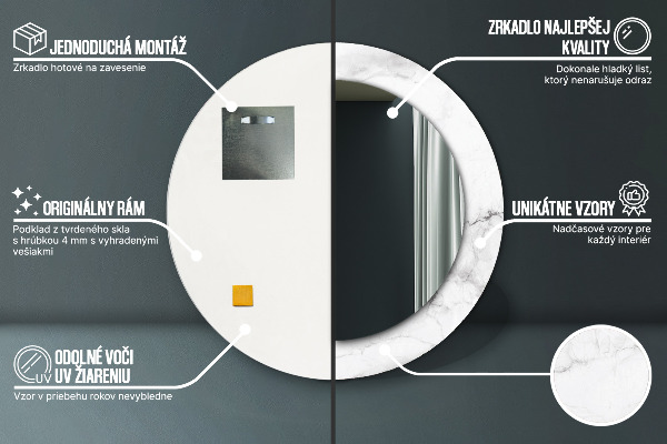 Lustro ścienne dekoracyjne okrągłe Biały marmur