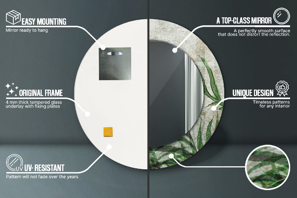 Lustro ścienne dekoracyjne okrągłe Liście paproci