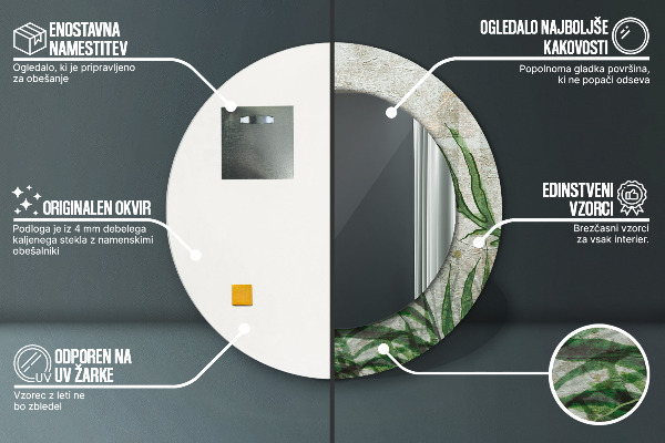 Lustro ścienne dekoracyjne okrągłe Liście paproci