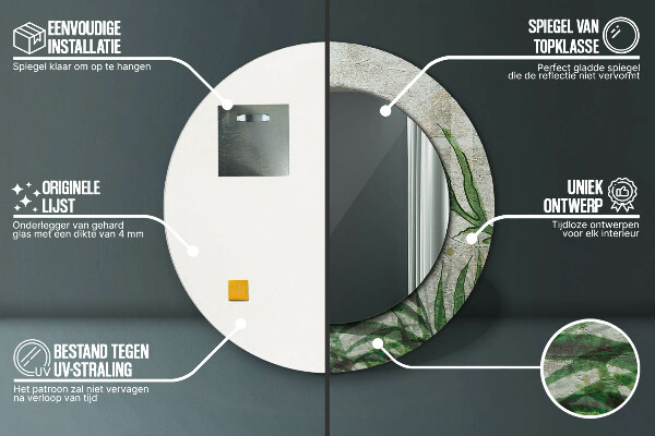 Lustro ścienne dekoracyjne okrągłe Liście paproci