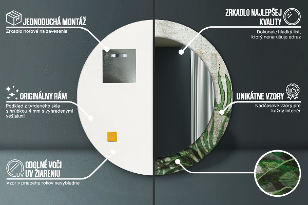 Lustro ścienne dekoracyjne okrągłe Liście paproci