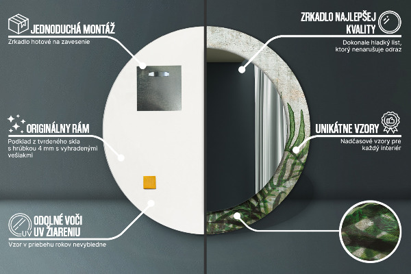 Lustro ścienne dekoracyjne okrągłe Liście paproci