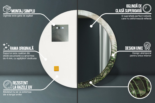 Lustro ścienne dekoracyjne okrągłe Liście paproci