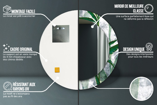 Lustro ścienne dekoracyjne okrągłe Tropikalne liście