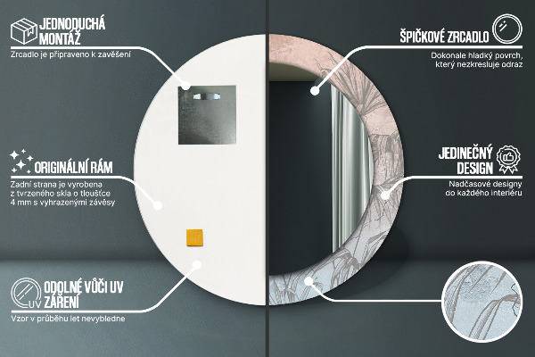 Lustro z drukowaną ramką okrągłe Tropikalne kwiaty