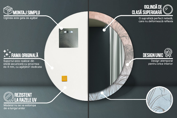 Lustro z drukowaną ramką okrągłe Tropikalne kwiaty