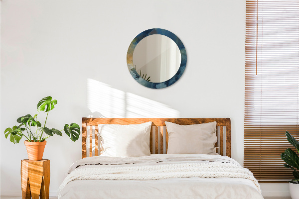 Lustro z drukowaną ramką okrągłe Marmur onyx