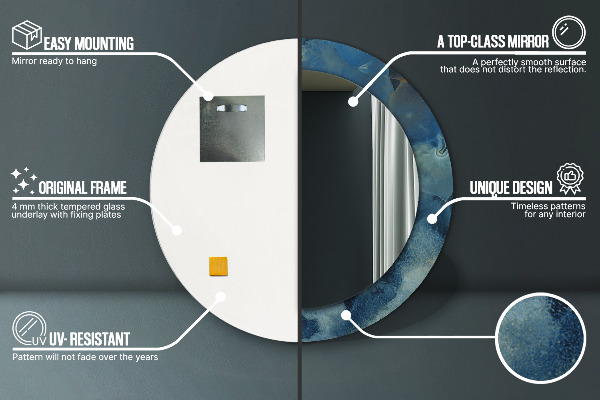 Lustro z drukowaną ramką okrągłe Marmur onyx