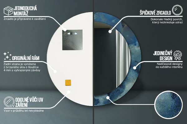 Lustro z drukowaną ramką okrągłe Marmur onyx