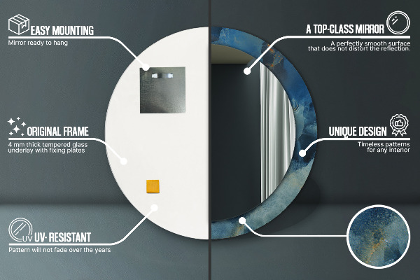 Lustro z drukowaną ramką okrągłe Marmur onyx